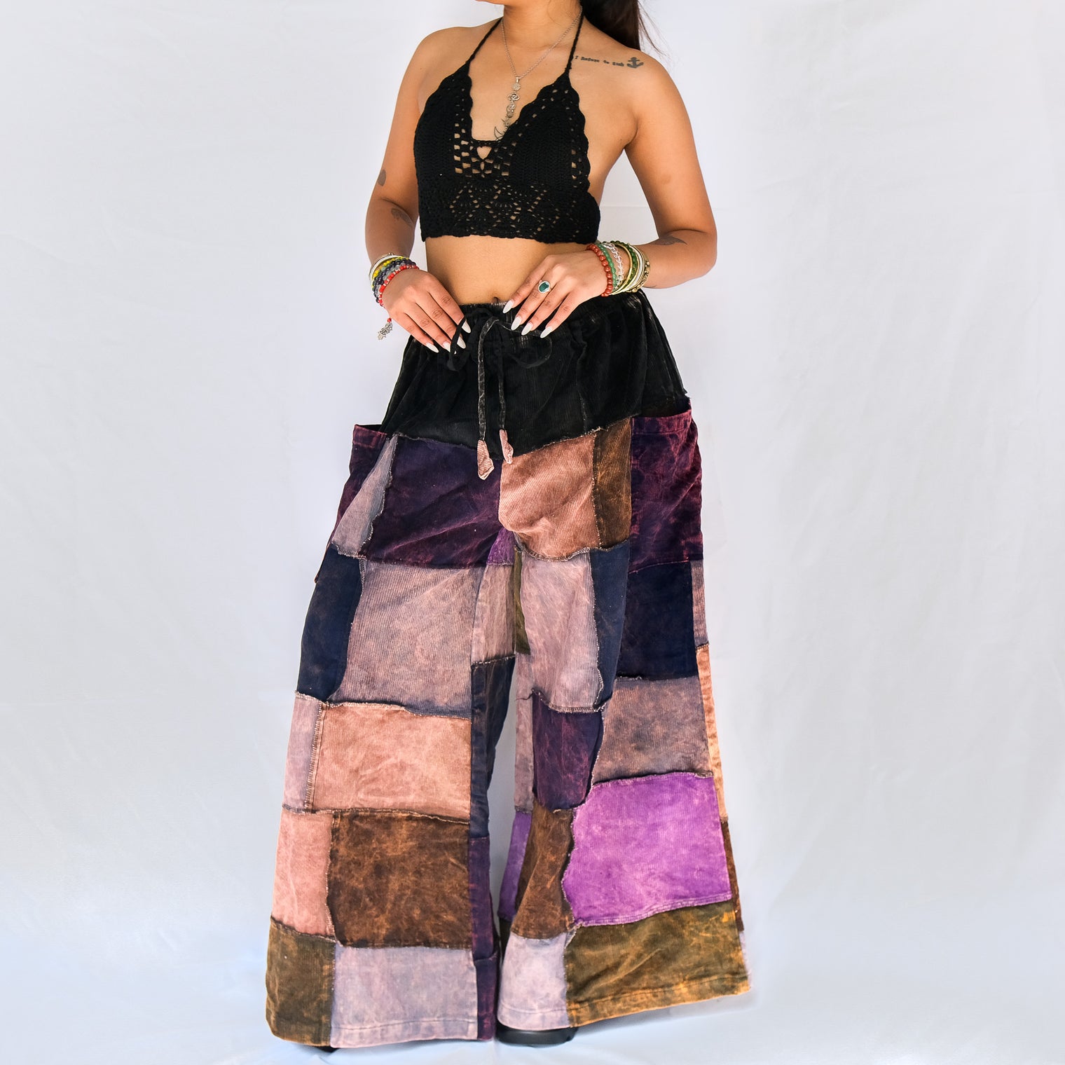 Patchwork Corduroy Wide Leg Pants