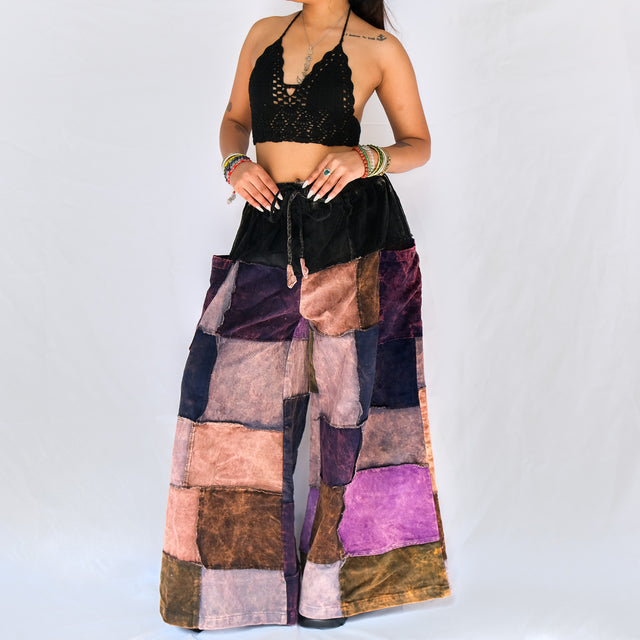 Patchwork Corduroy Wide Leg Pants