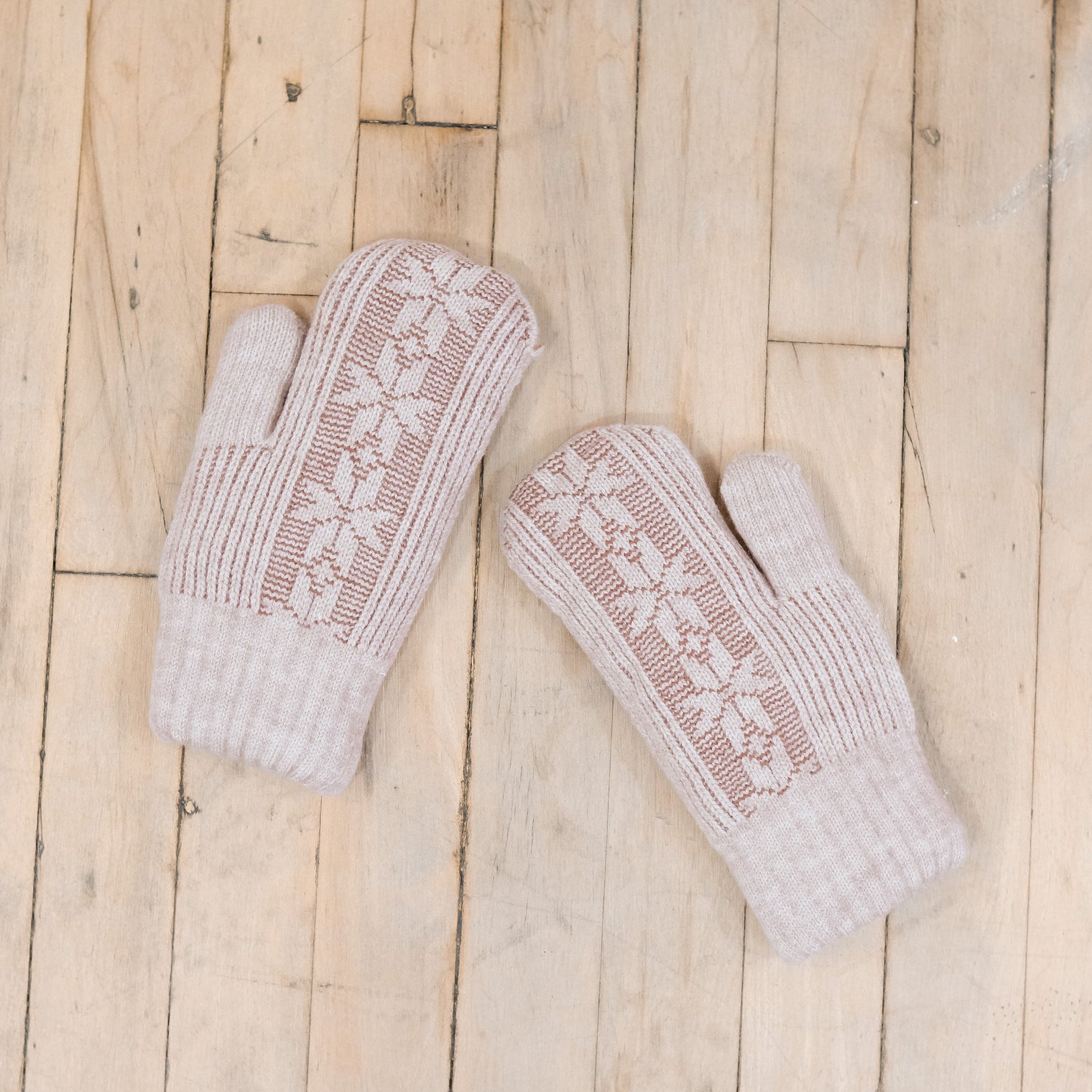 Knitted Snowflake Design Mitten with Fleece Lining