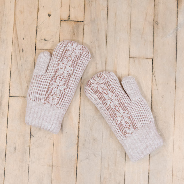 Knitted Snowflake Design Mitten with Fleece Lining
