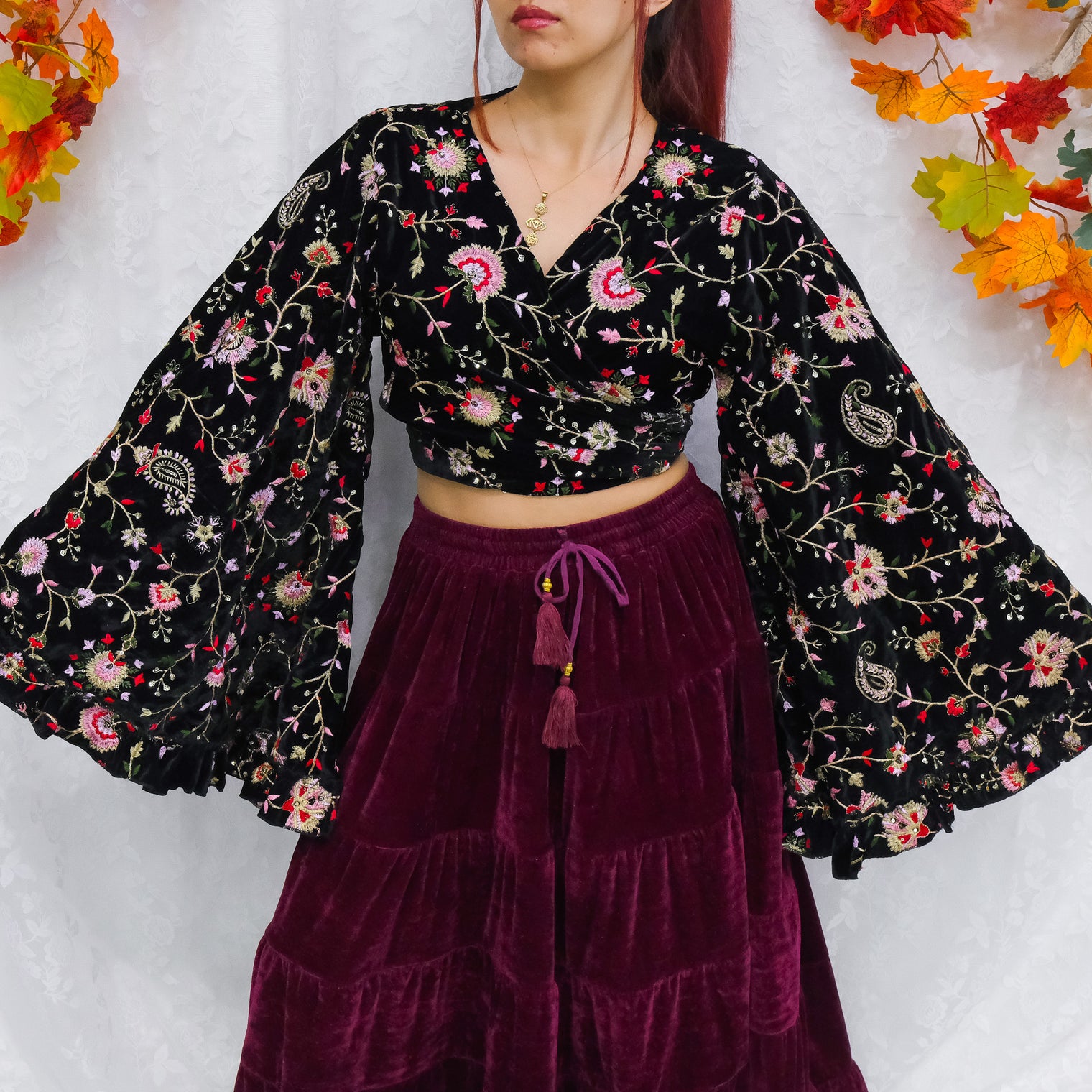 Ember Velvet Hand Embroidered Wrap Top