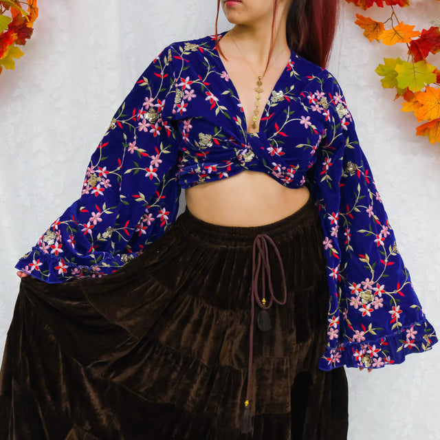 Ember Velvet Hand Embroidered Wrap Top