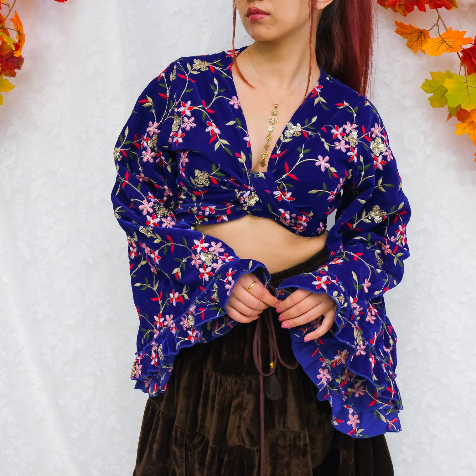 Ember Velvet Hand Embroidered Wrap Top