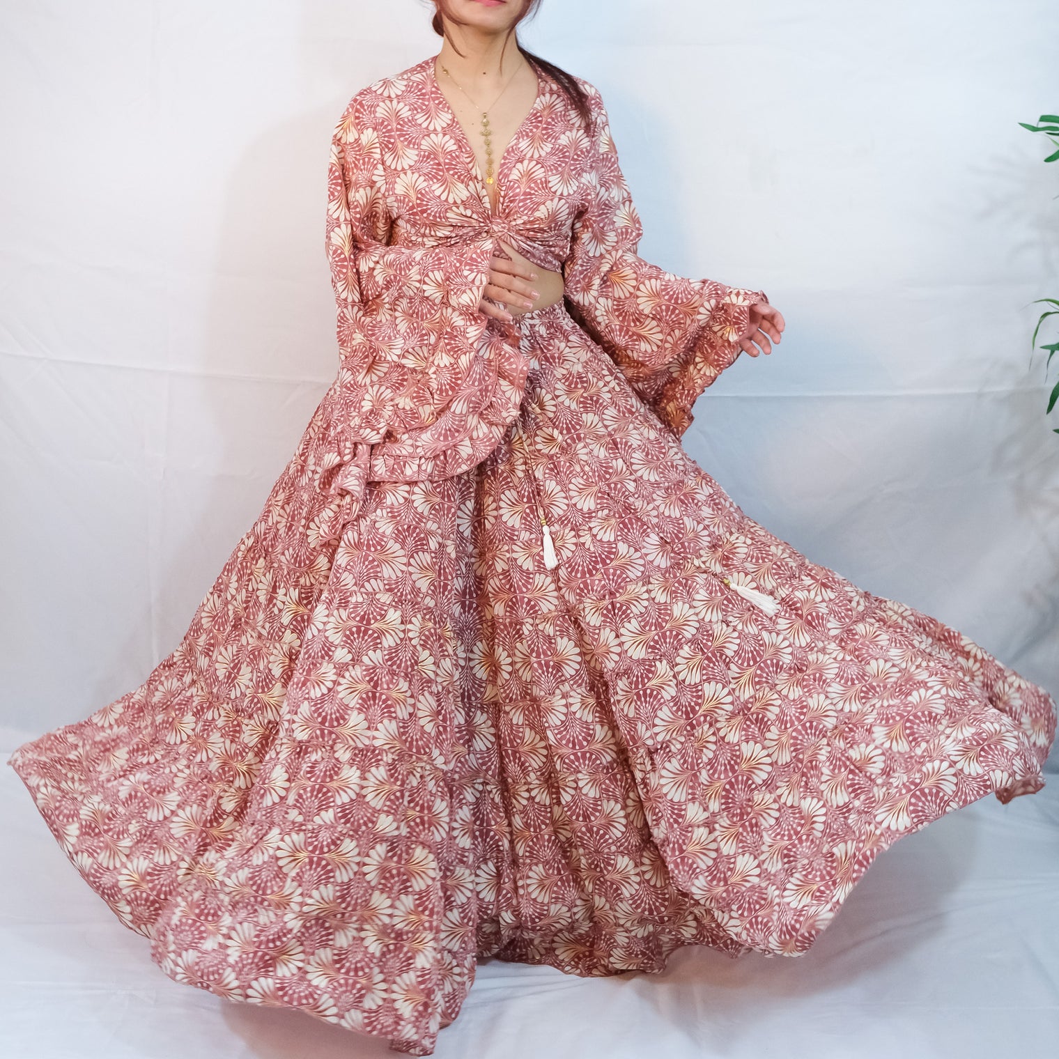 Willow Whisper Skirt with Ruffle Sleeve Top