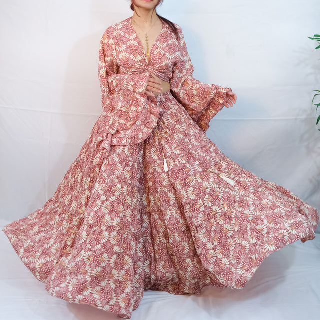 Willow Whisper Skirt with Ruffle Sleeve Top