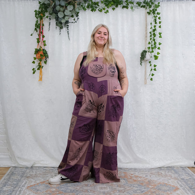 Patchwork Gothic Bib Wide Leg Jumpsuit