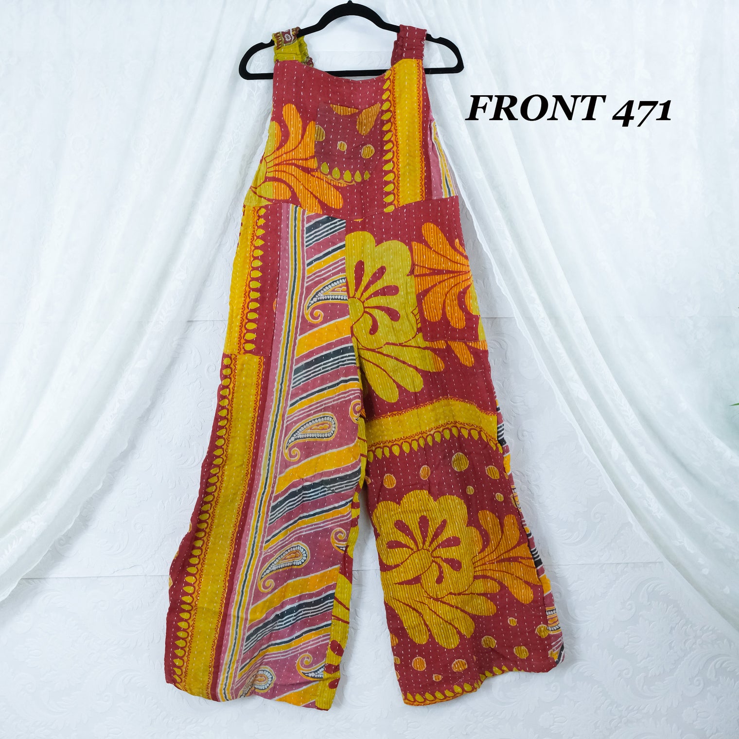 Kantha Wide Leg Boho Jumpsuit with Pockets