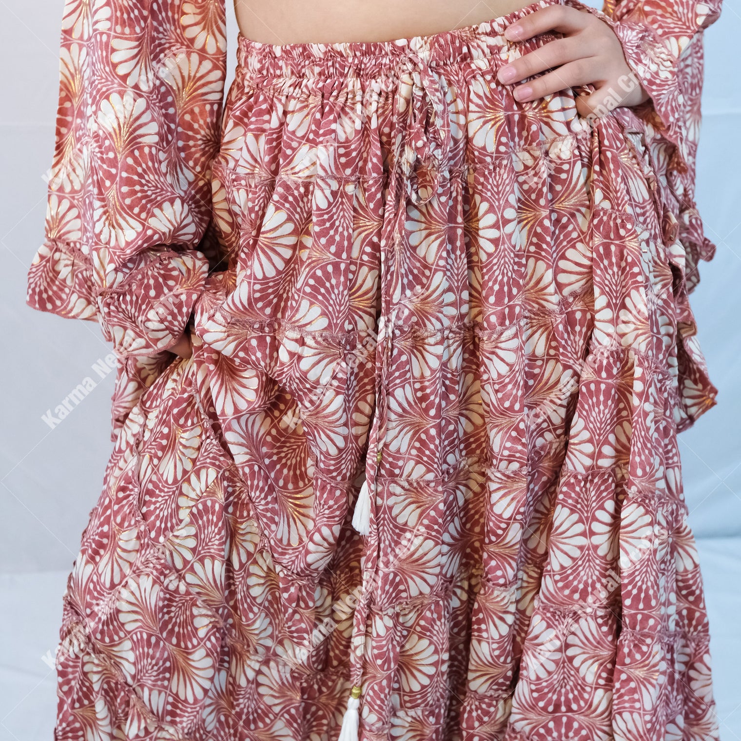 Willow Whisper Skirt with Ruffle Sleeve Top