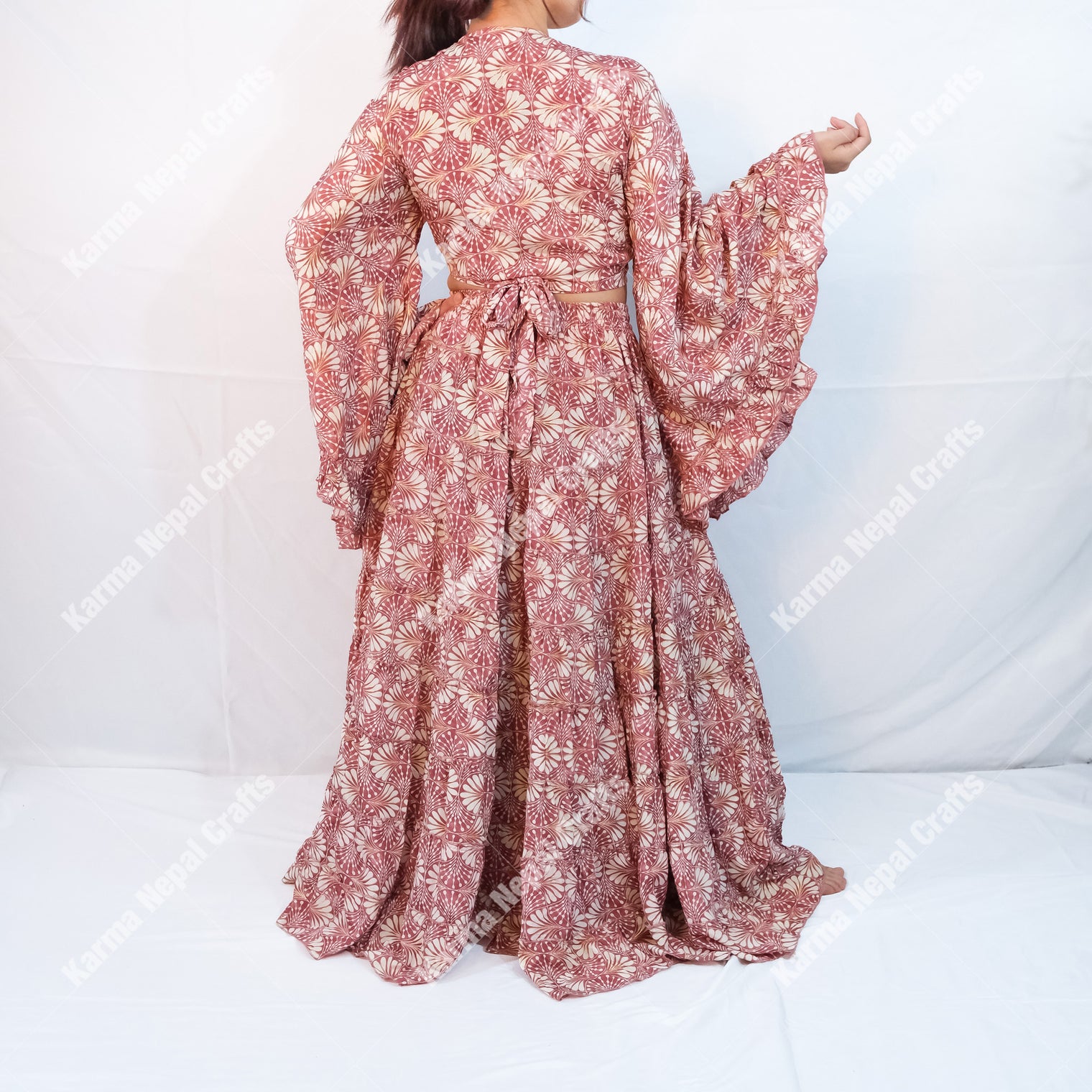 Willow Whisper Skirt with Ruffle Sleeve Top