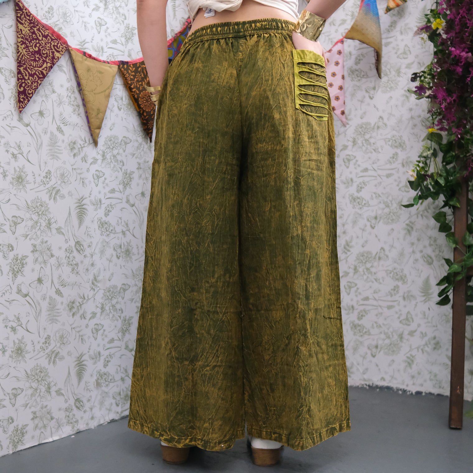Patchwork Ribbed Block Print Wide Leg Pants