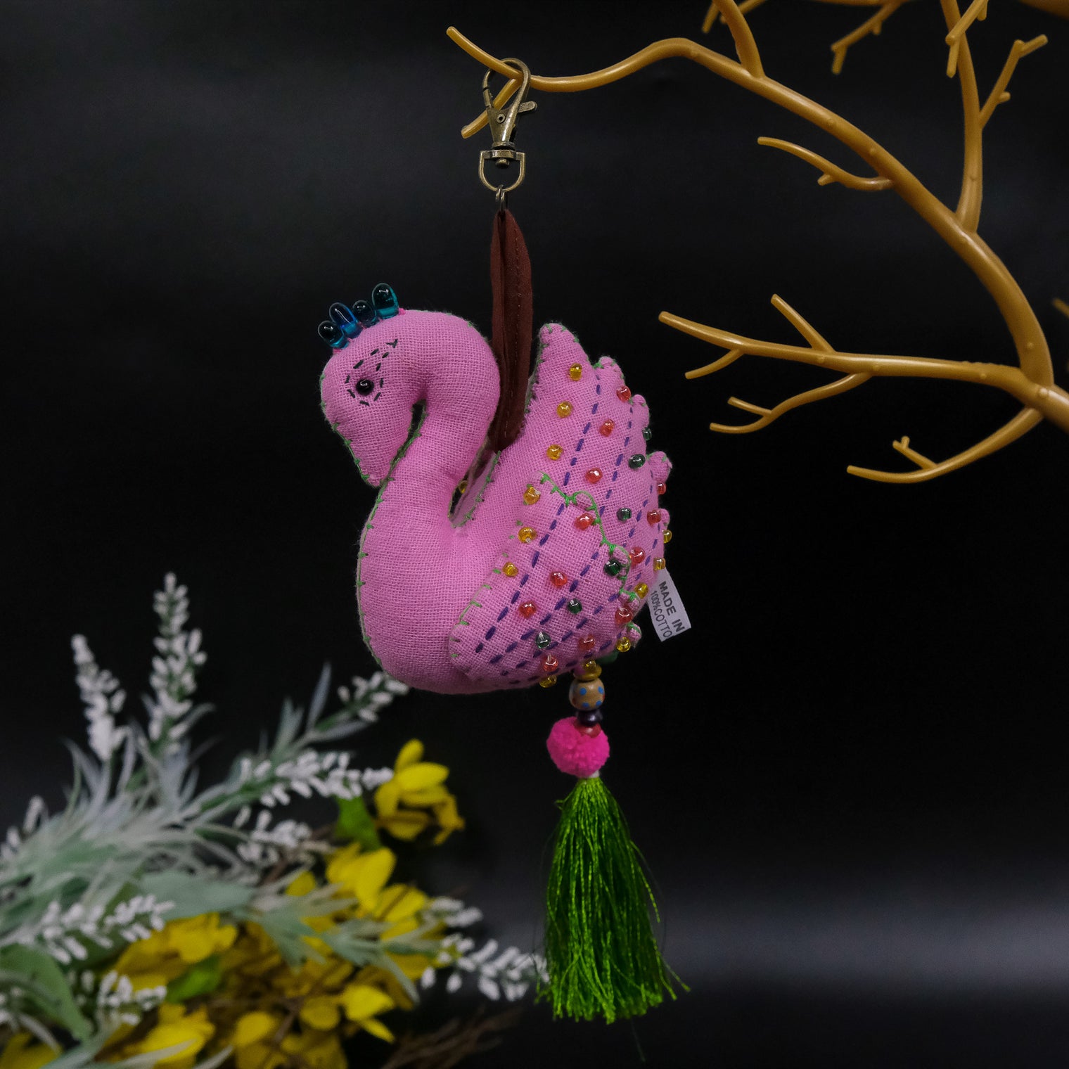 Beaded Swan Key Chain