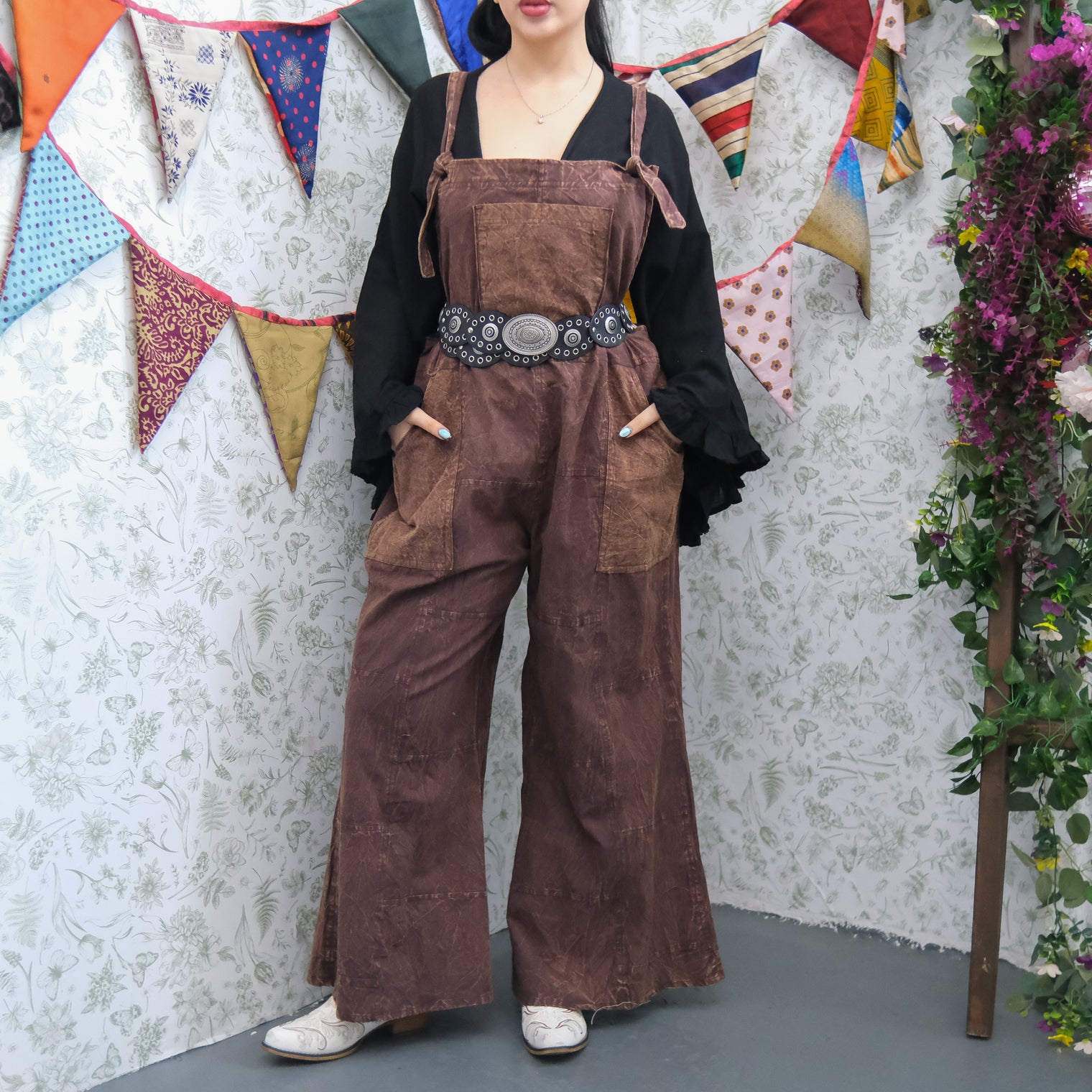 Stonewashed Cotton Wide Leg Jumpsuit