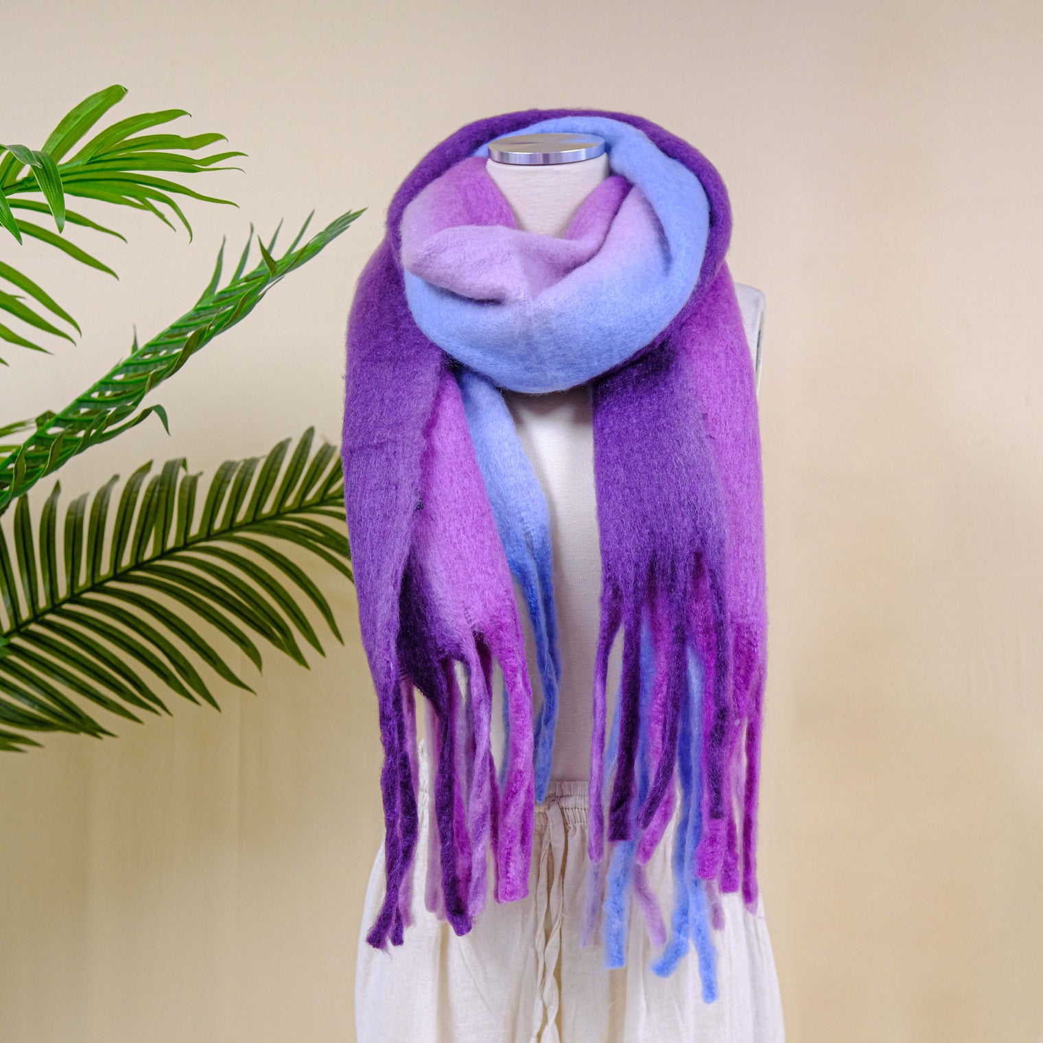 Long Plaid Chunky Scarfs with Fringe