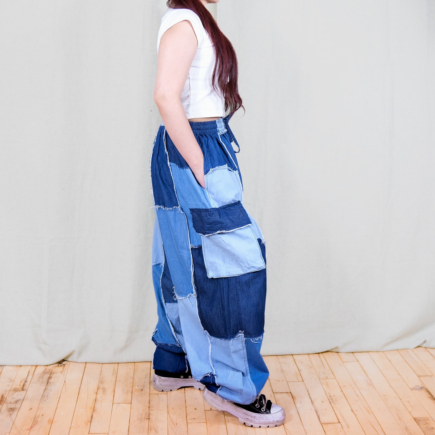 Patchwork Denim Cargo Baggy Pants