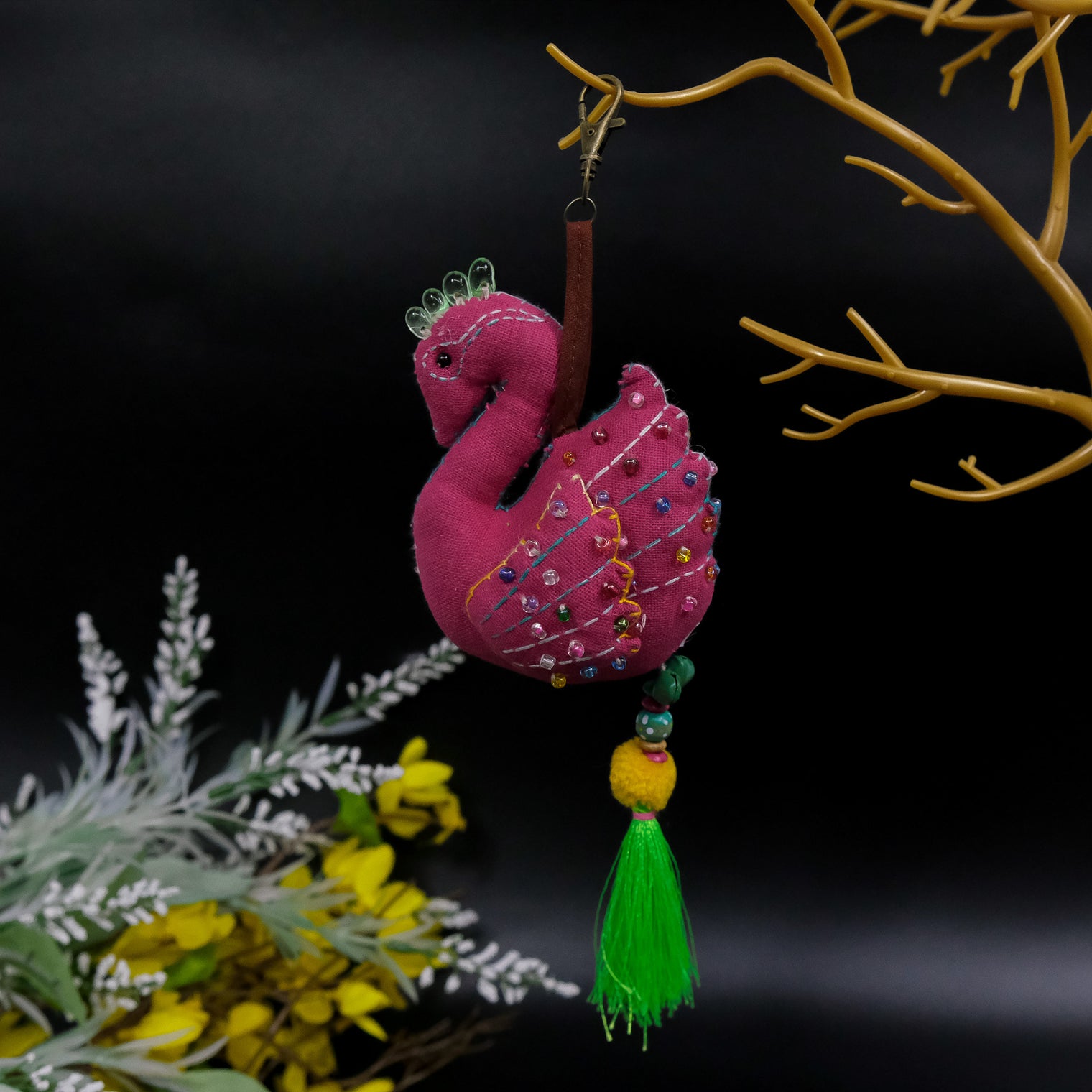 Beaded Swan Key Chain