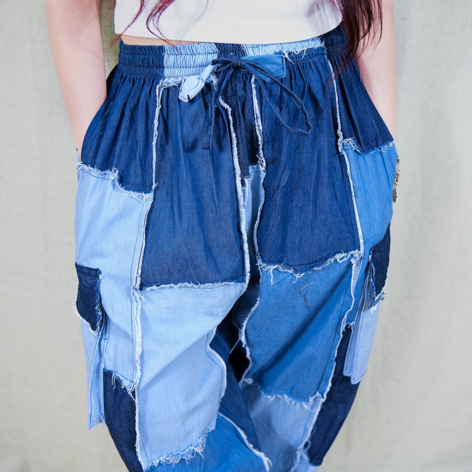 Patchwork Denim Cargo Baggy Pants