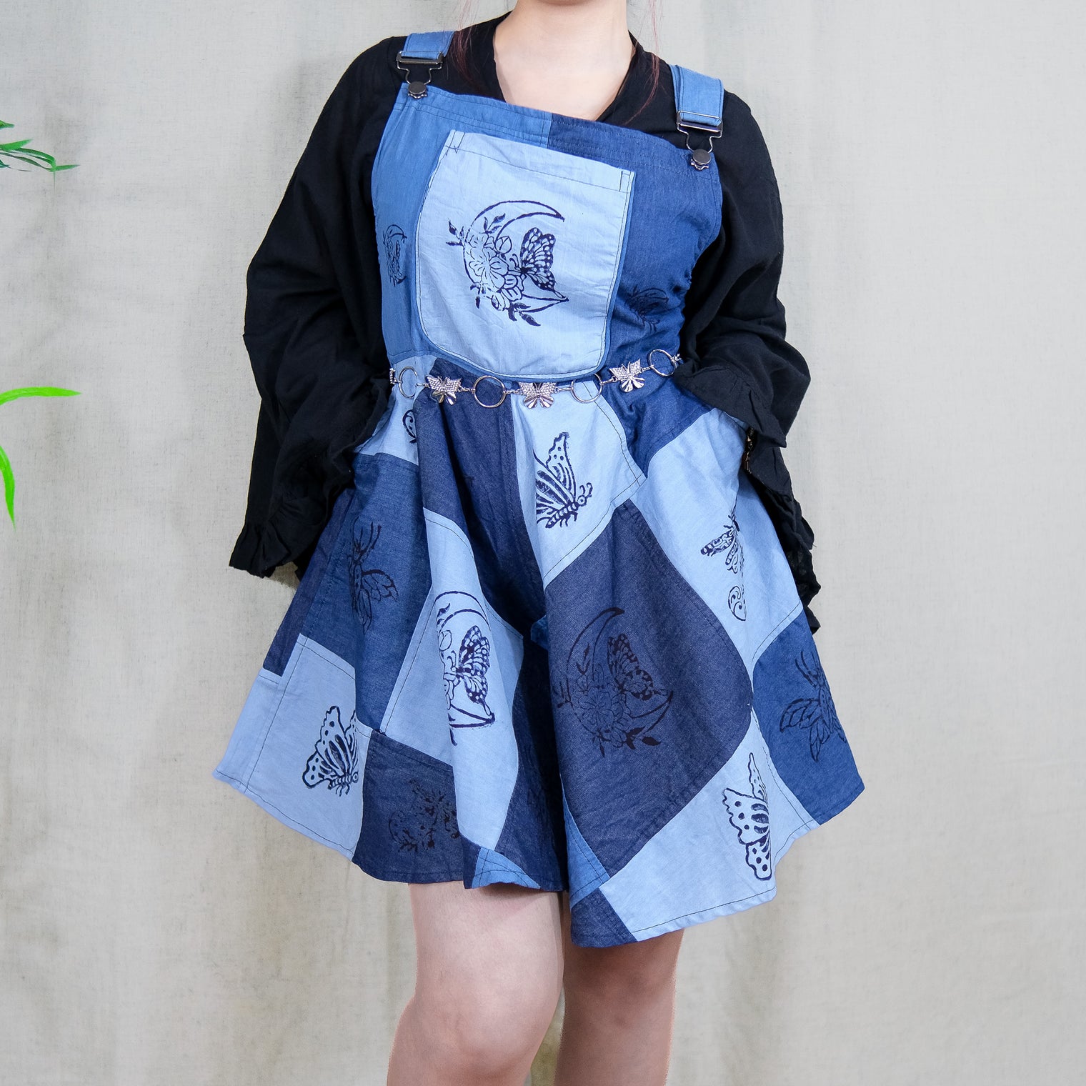 Patchwork Flowy Denim Romper