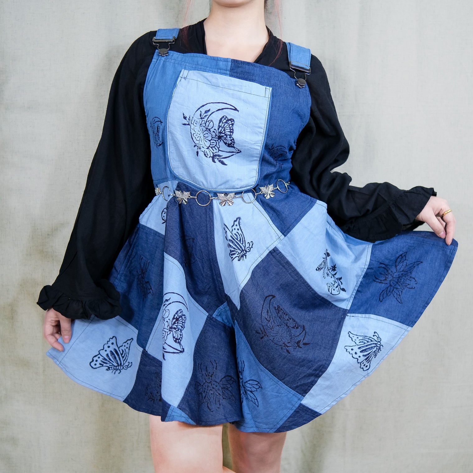 Patchwork Flowy Denim Romper