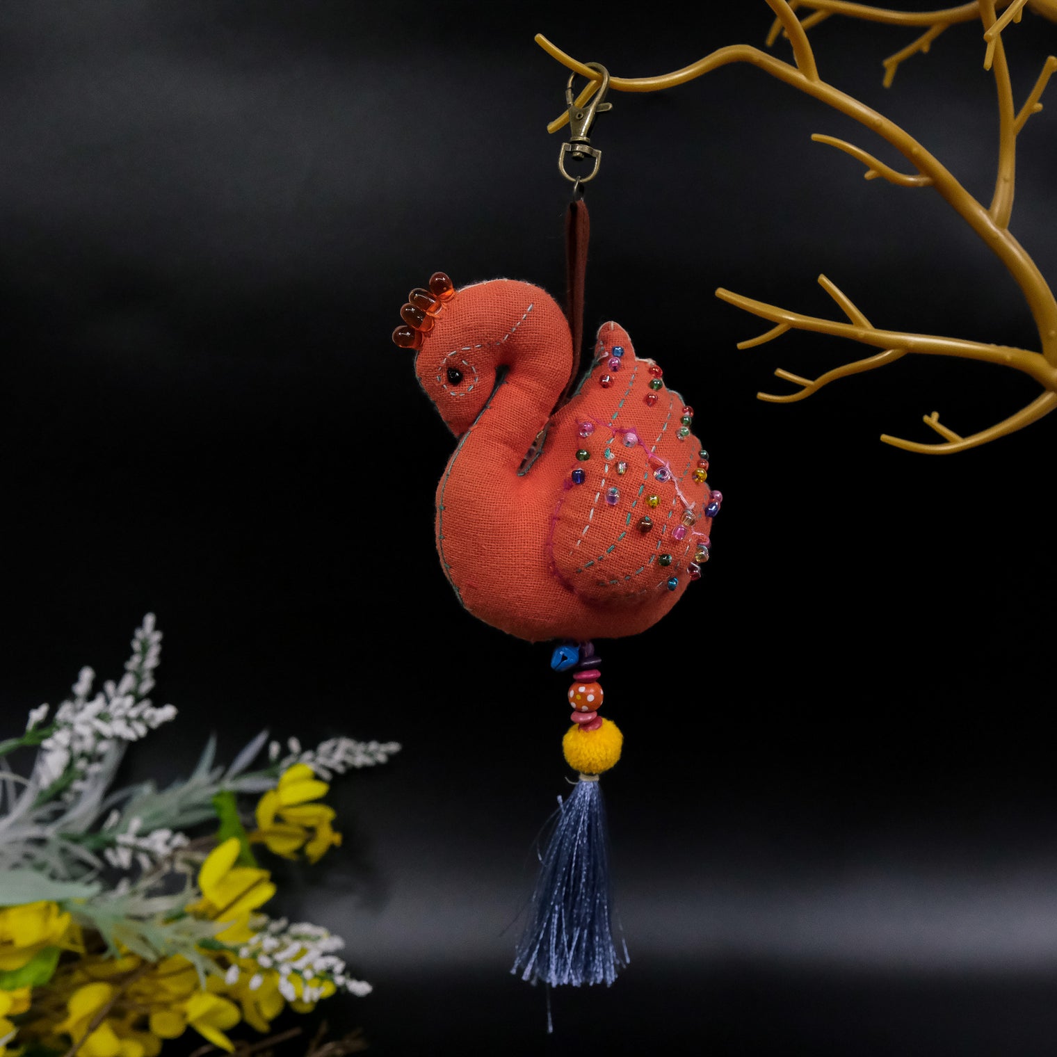 Beaded Swan Key Chain