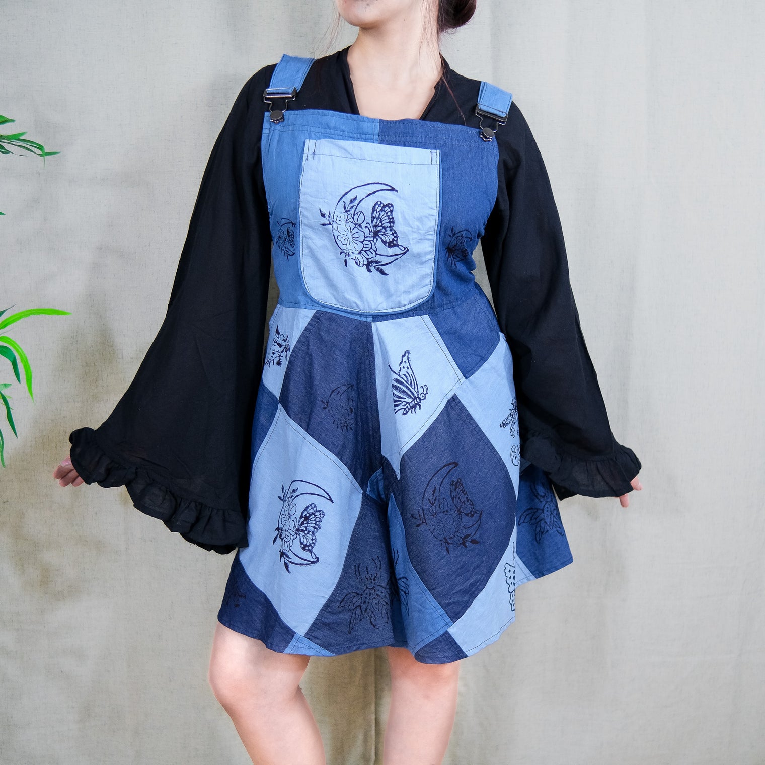 Patchwork Flowy Denim Romper