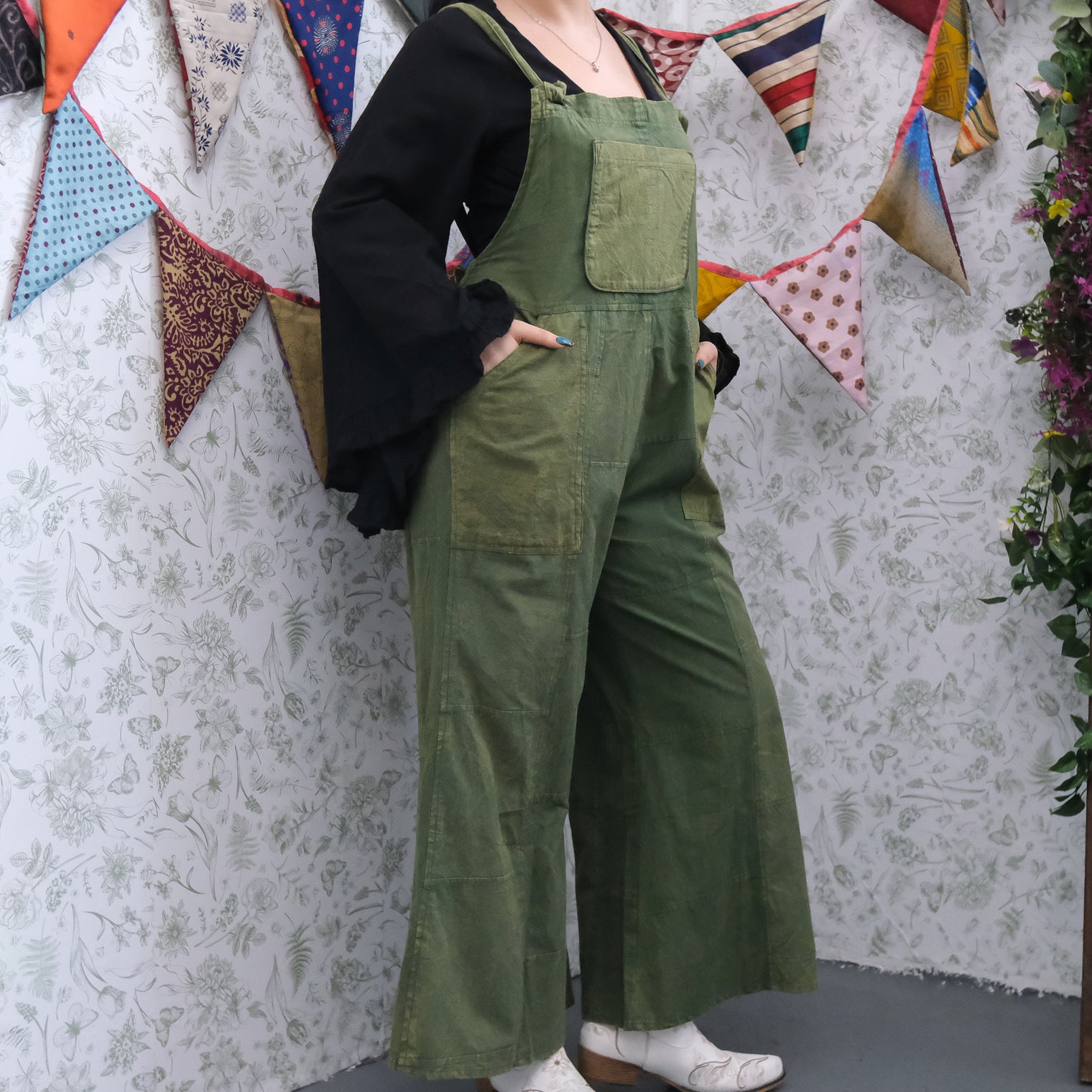 Stonewashed Cotton Wide Leg Jumpsuit
