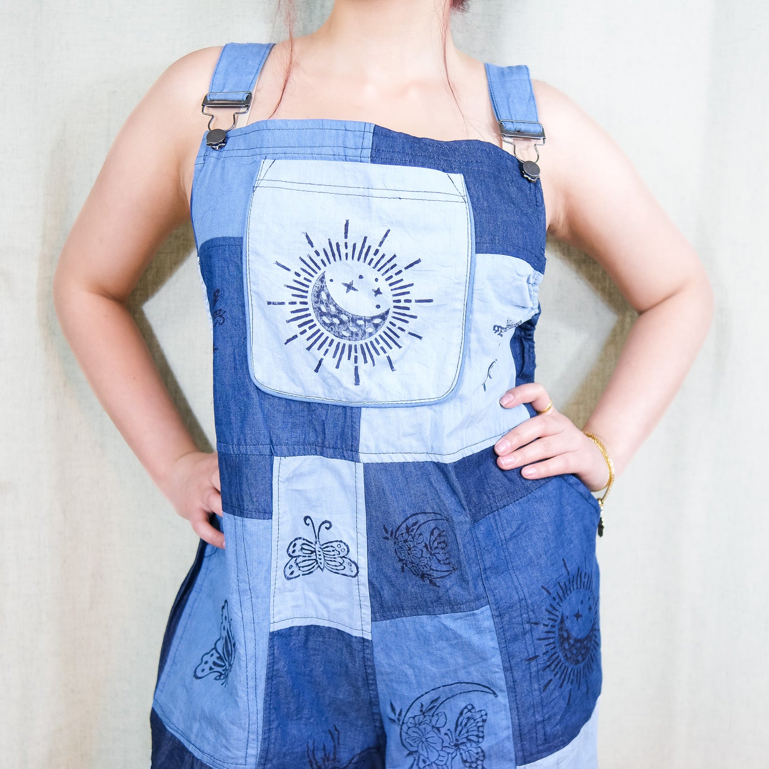 Patchwork Flowy Denim Bell Bottom Jumpsuit