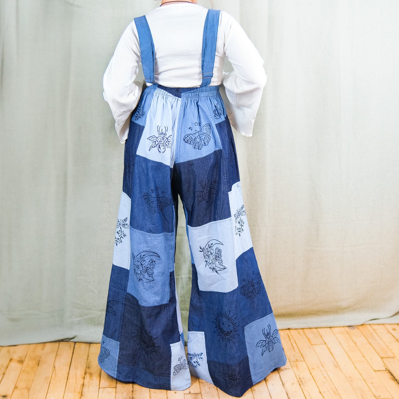 Patchwork Flowy Denim Bell Bottom Jumpsuit