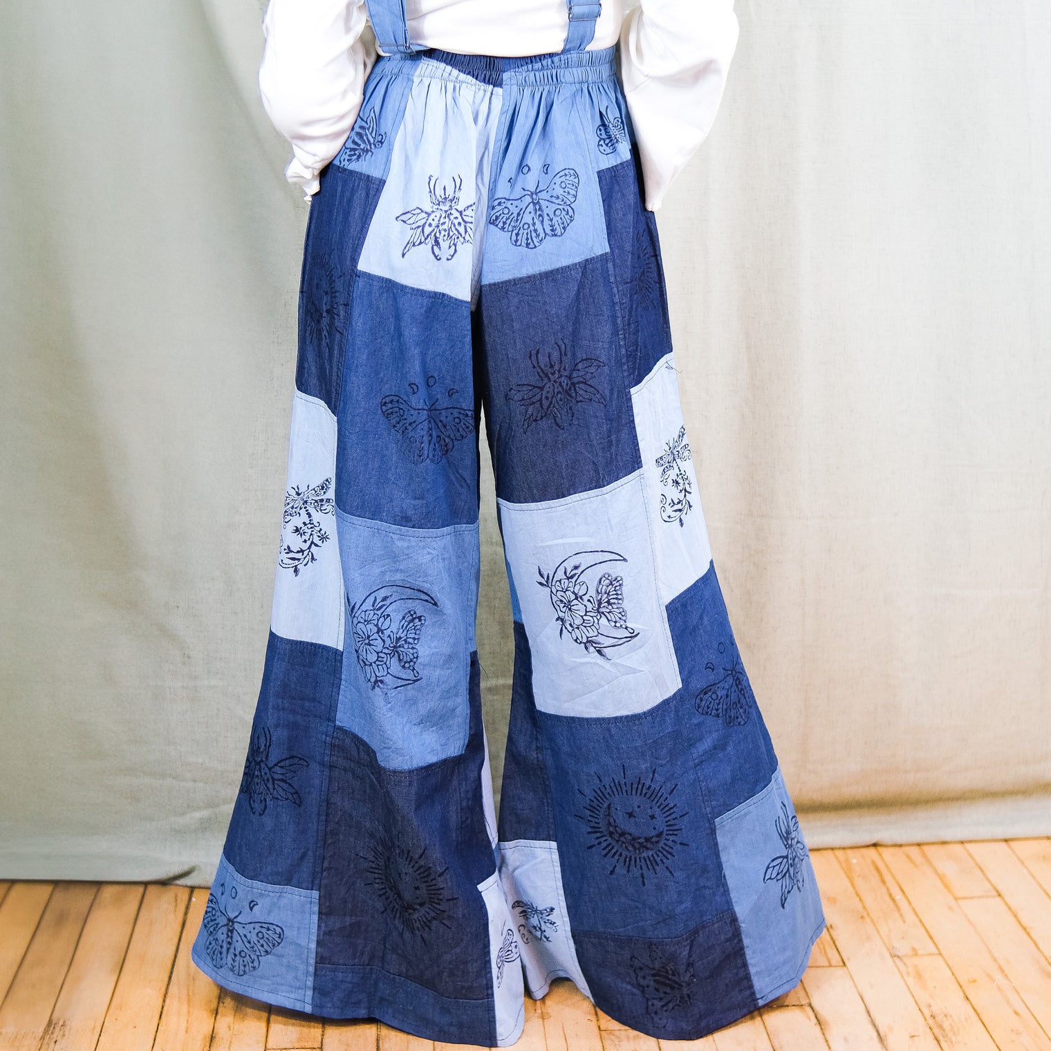 Patchwork Flowy Denim Bell Bottom Jumpsuit