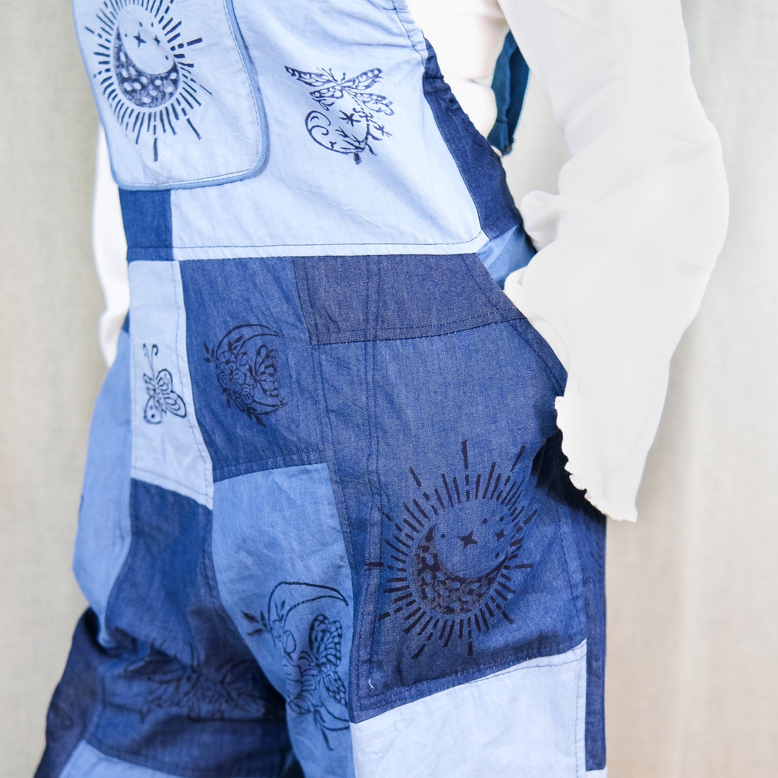 Patchwork Flowy Denim Bell Bottom Jumpsuit