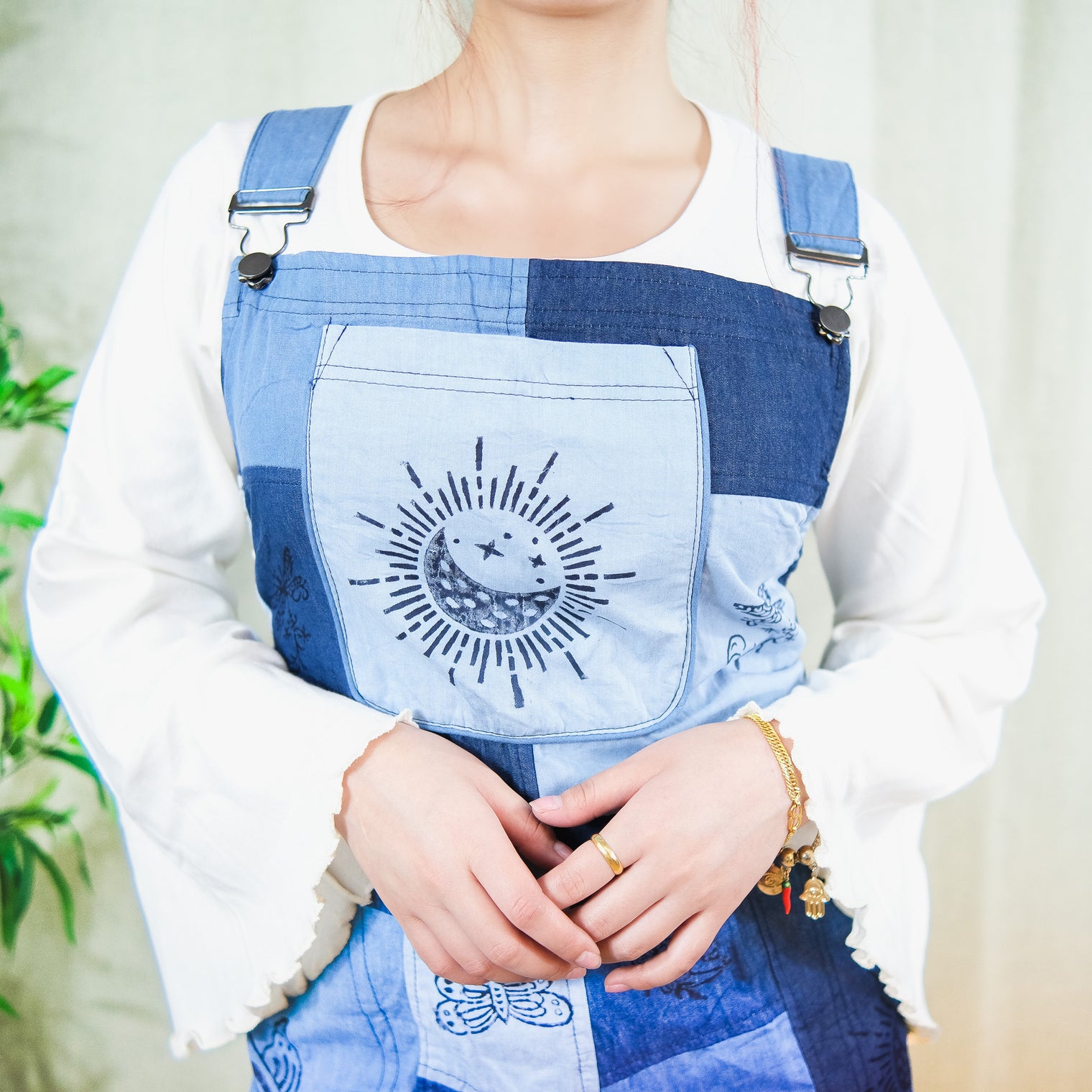 Patchwork Flowy Denim Bell Bottom Jumpsuit