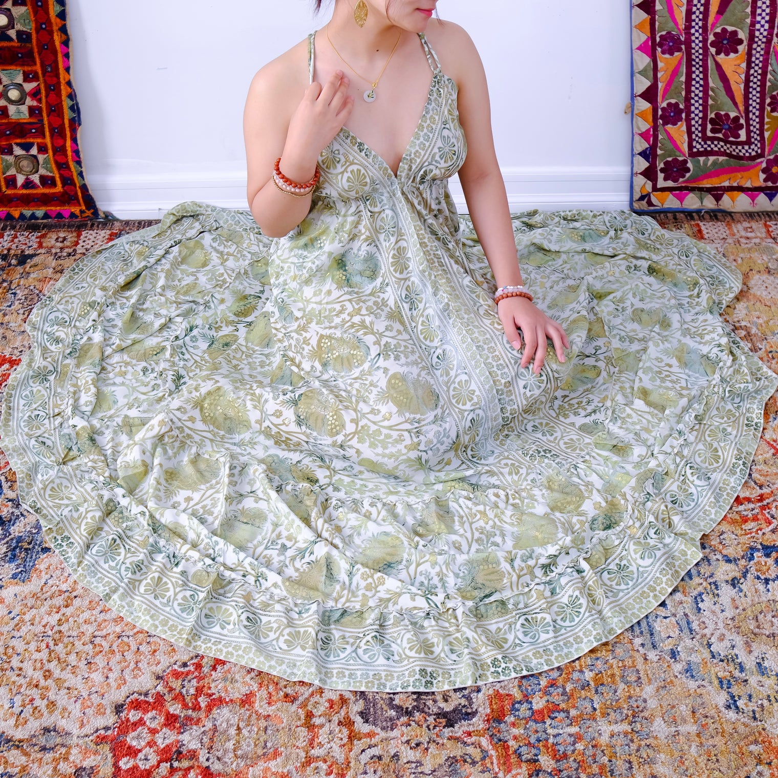 Silk Long Bohemian Tiered Maxi Backless Dress