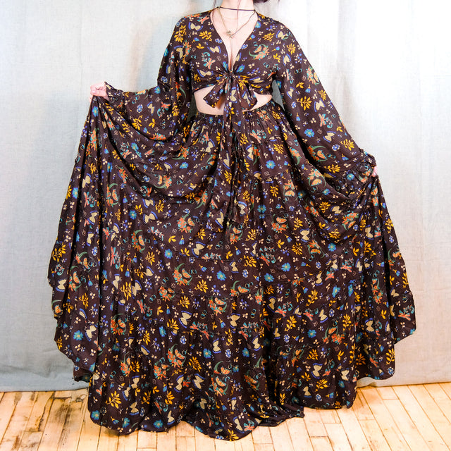 Forest Whisper Skirt with Ruffle Sleeve Top