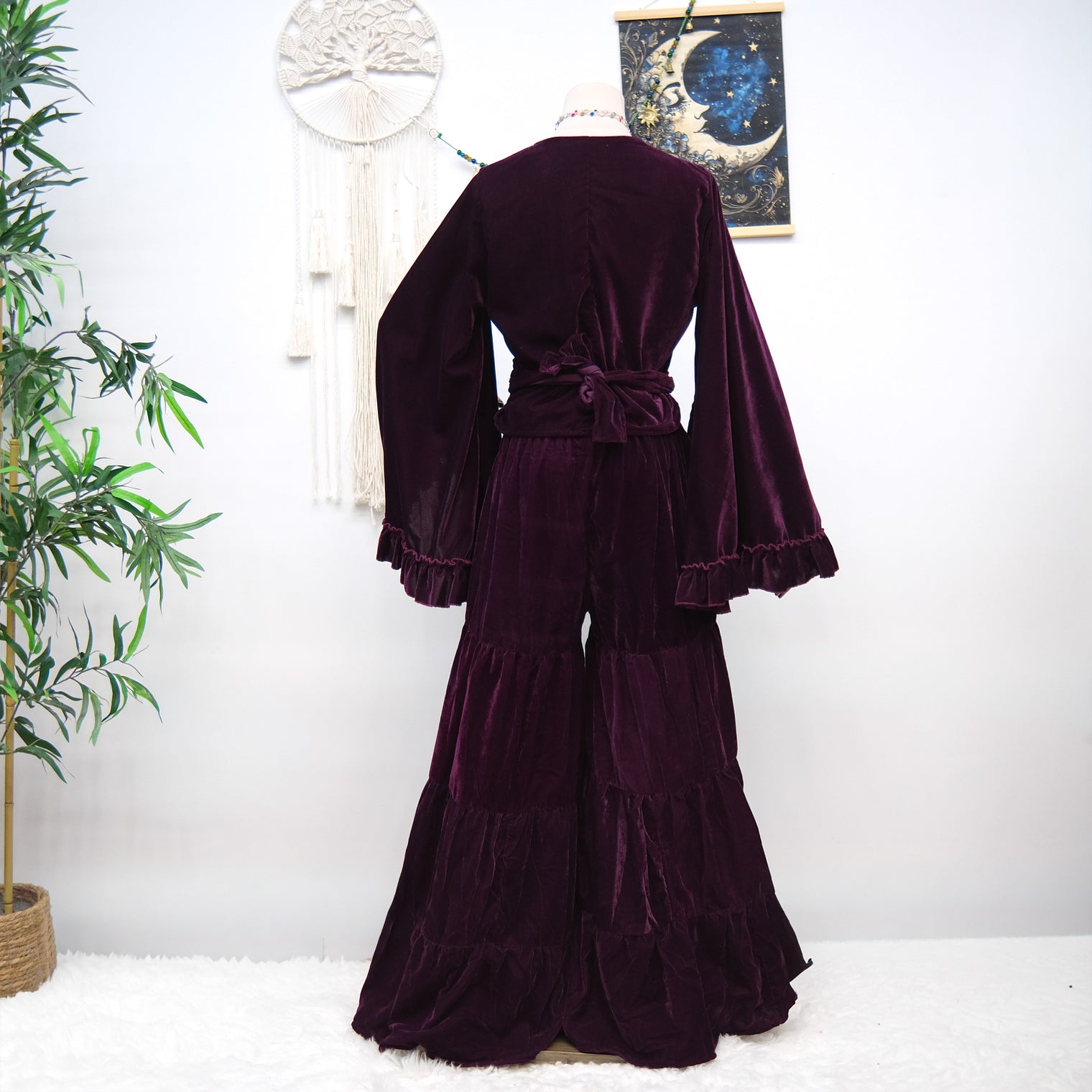 Velvet Dream Tiered Flowy Pants with Ruffle Wrap Top Set