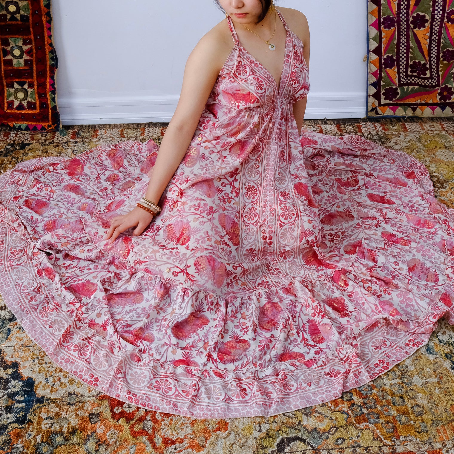 Silk Long Bohemian Tiered Maxi Backless Dress