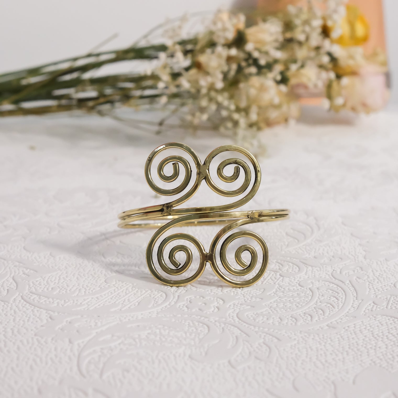 Gold Double Spiral Celtic Arm Cuff Bracelet