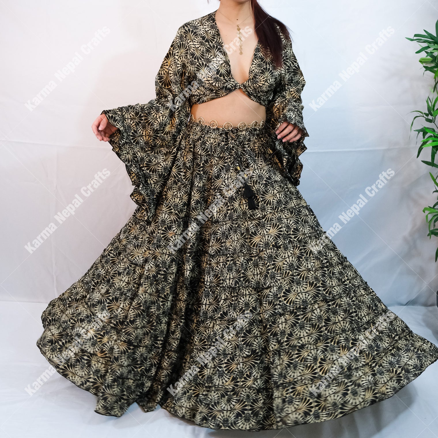 Willow Whisper Skirt with Ruffle Sleeve Top