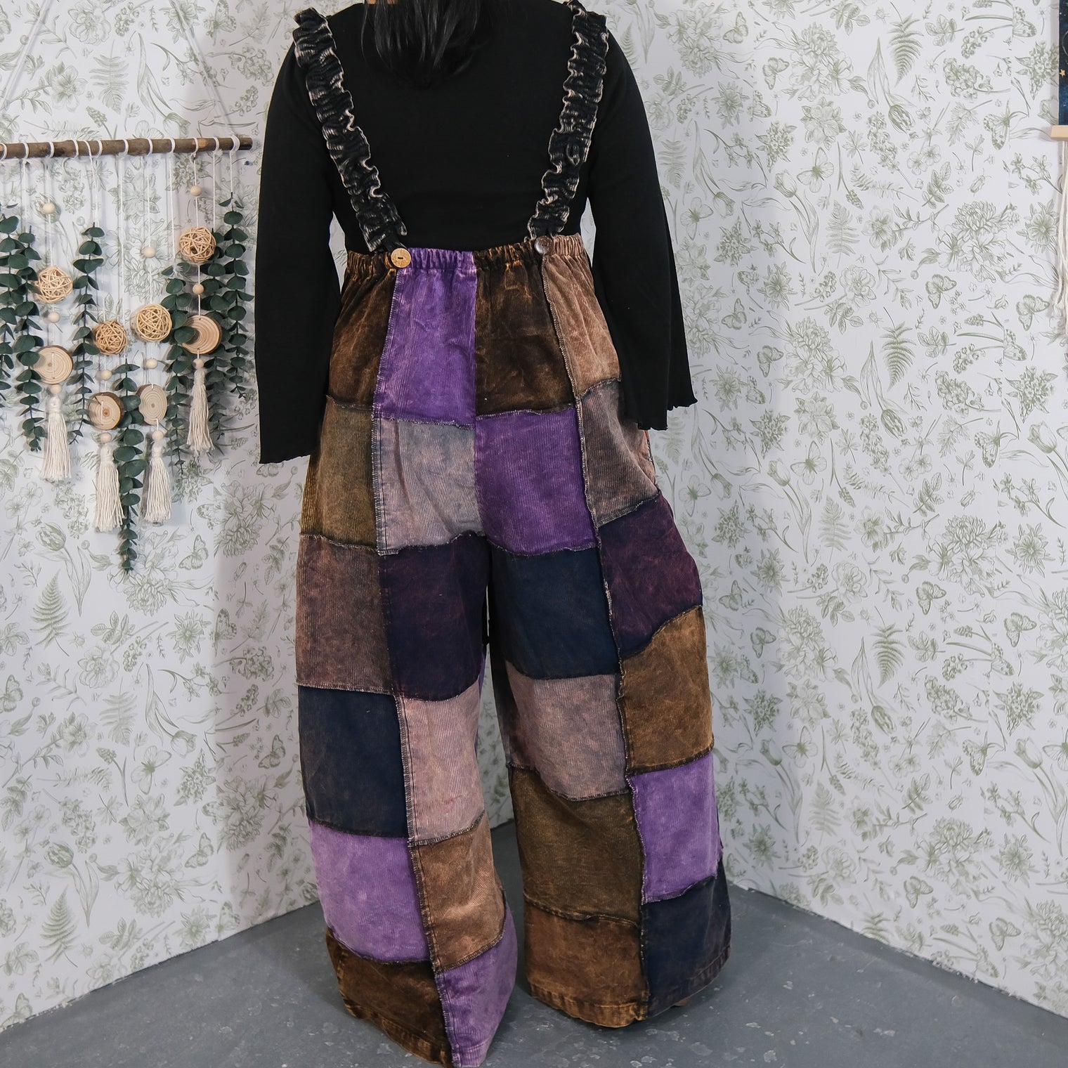 Patchwork Corduroy Wide Leg Jumpsuit