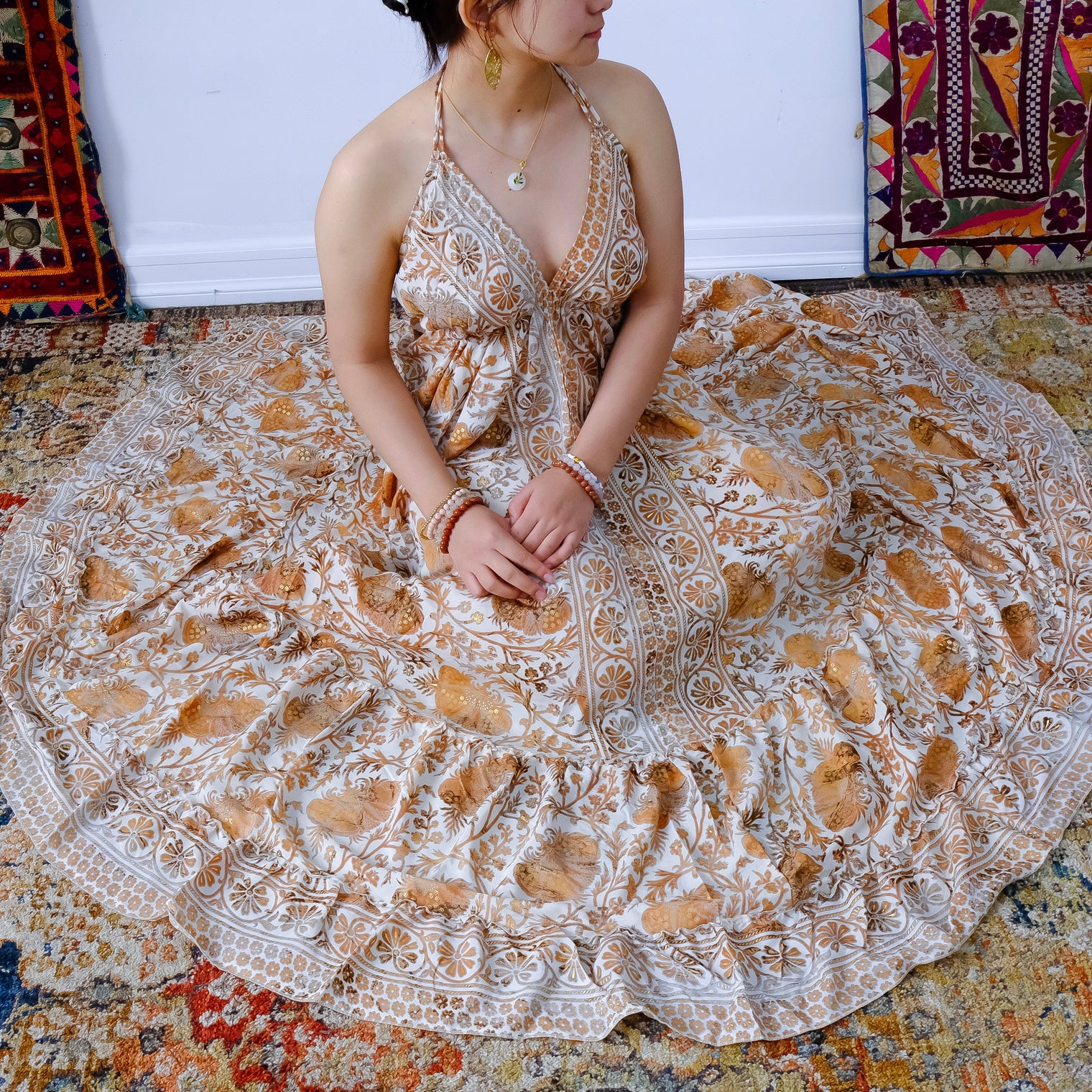 Silk Long Bohemian Tiered Maxi Backless Dress