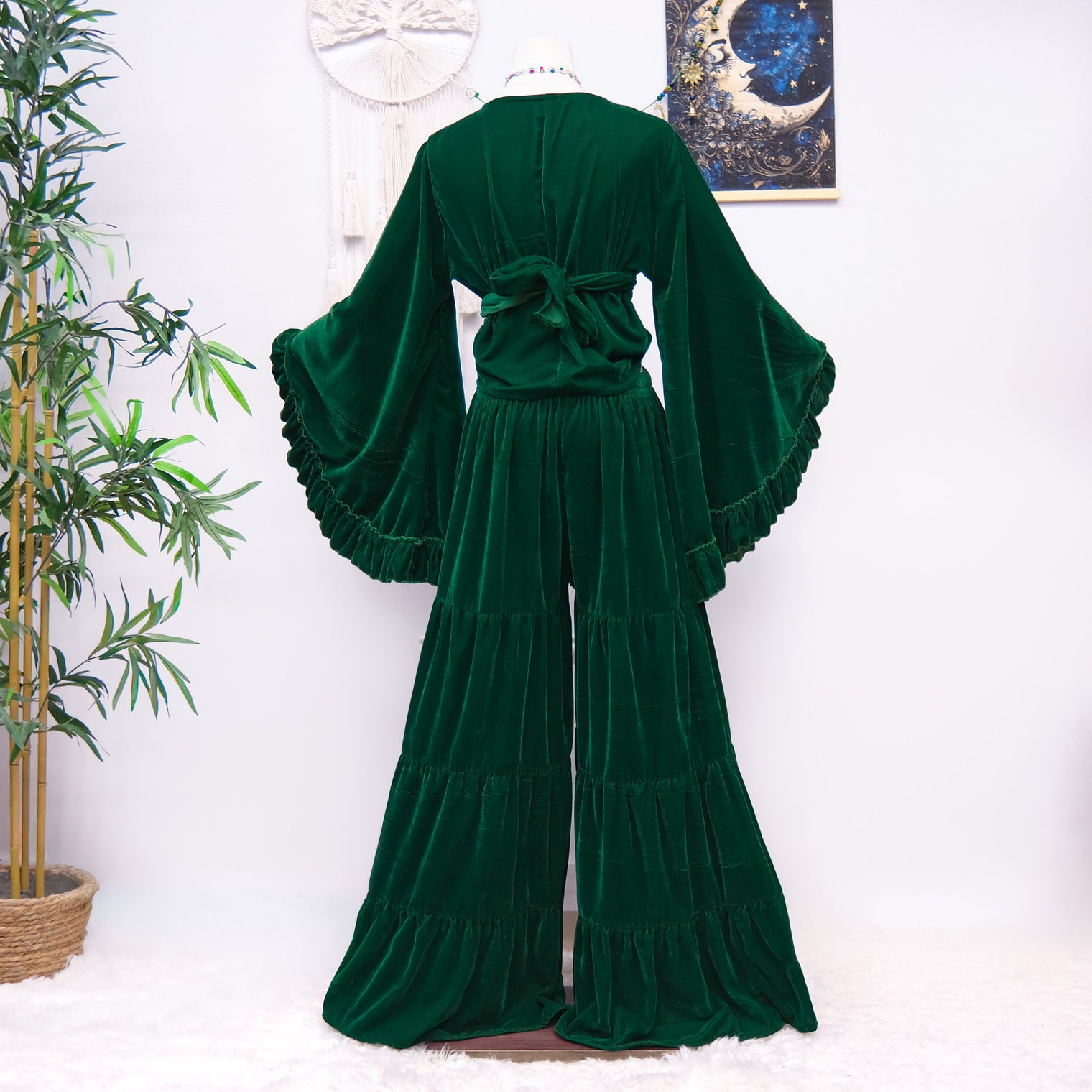 Velvet Dream Tiered Flowy Pants with Ruffle Wrap Top Set