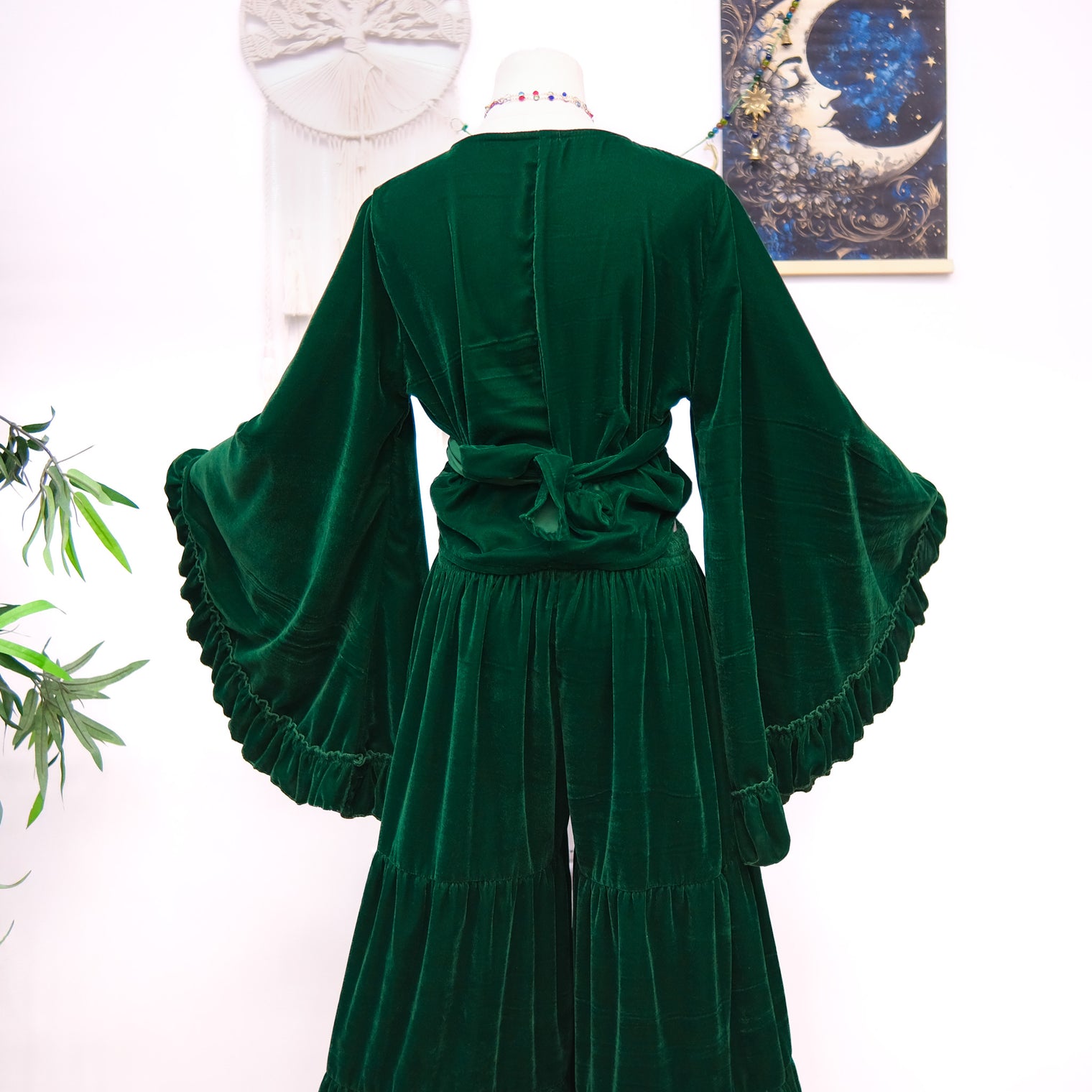 Velvet Dream Tiered Flowy Pants with Ruffle Wrap Top Set