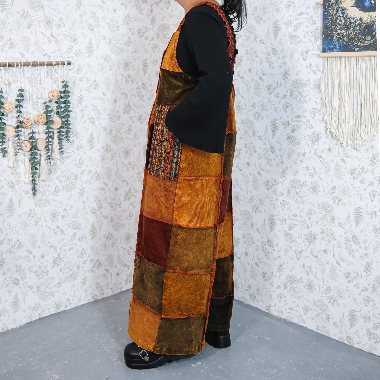 Patchwork Corduroy Wide Leg Jumpsuit