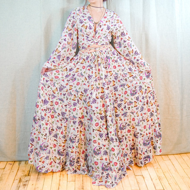 Forest Whisper Skirt with Ruffle Sleeve Top