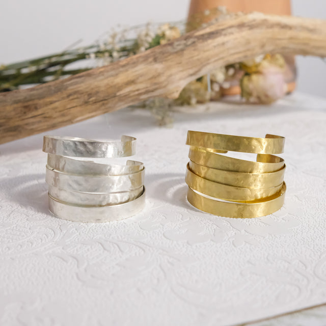 Adjustable Hammered Spiral Cuff Bracelet