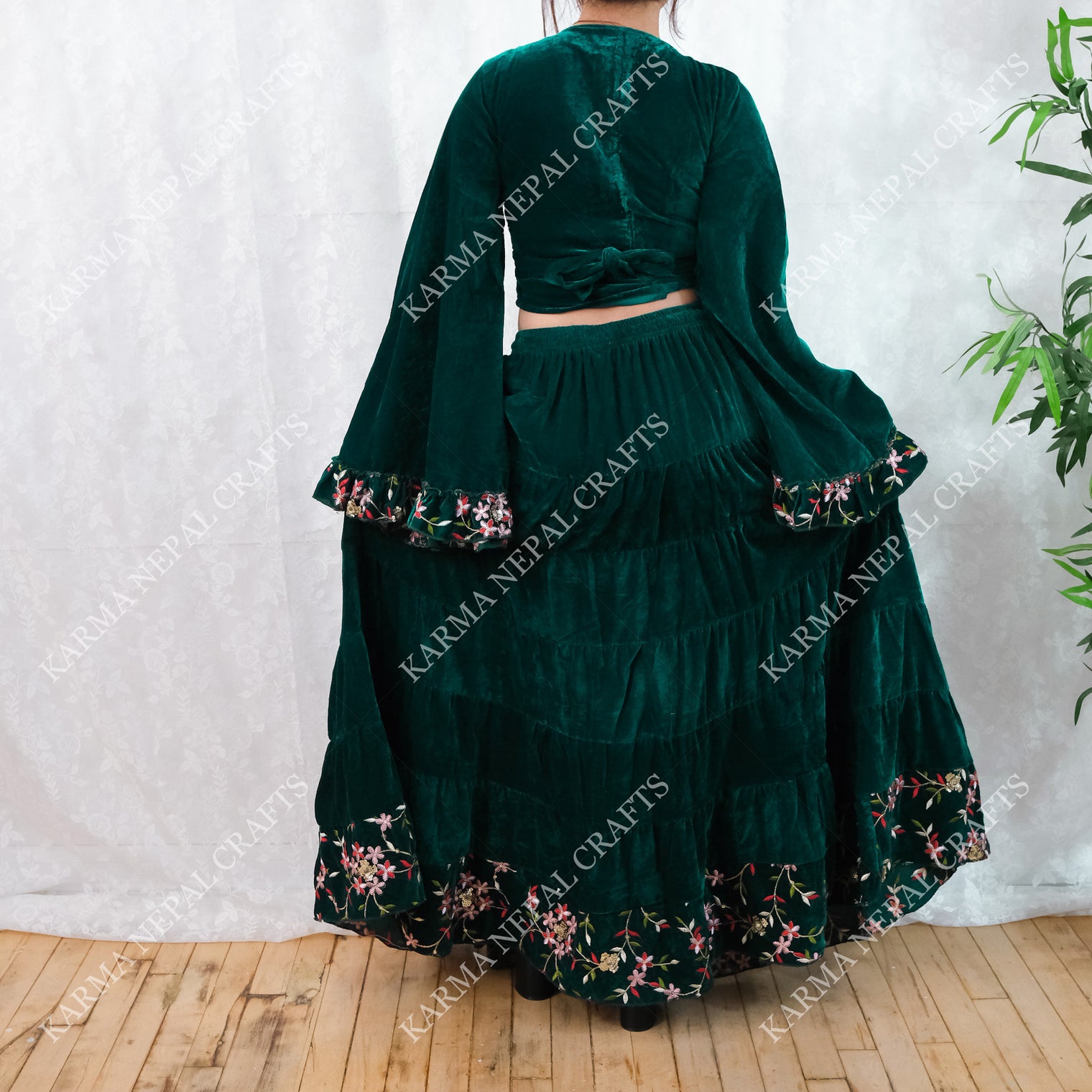 Velvet Whimsy Skirt Set with Hand Embroidery