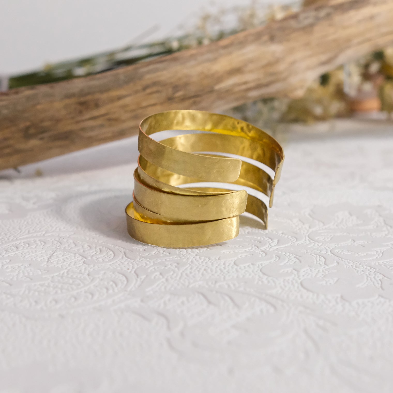 Adjustable Hammered Spiral Cuff Bracelet