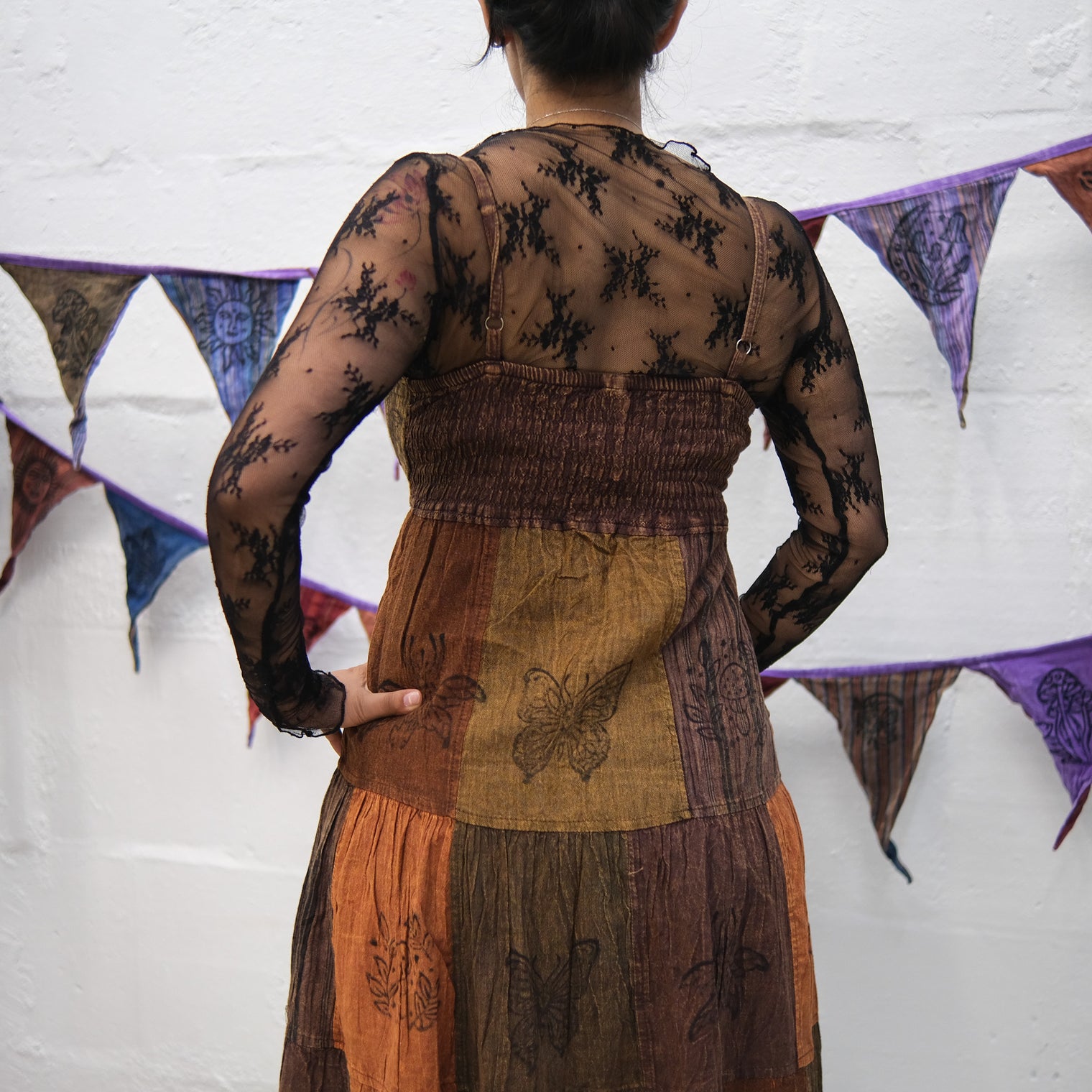 Patchwork Tiered Boho Maxi Dress with Pockets