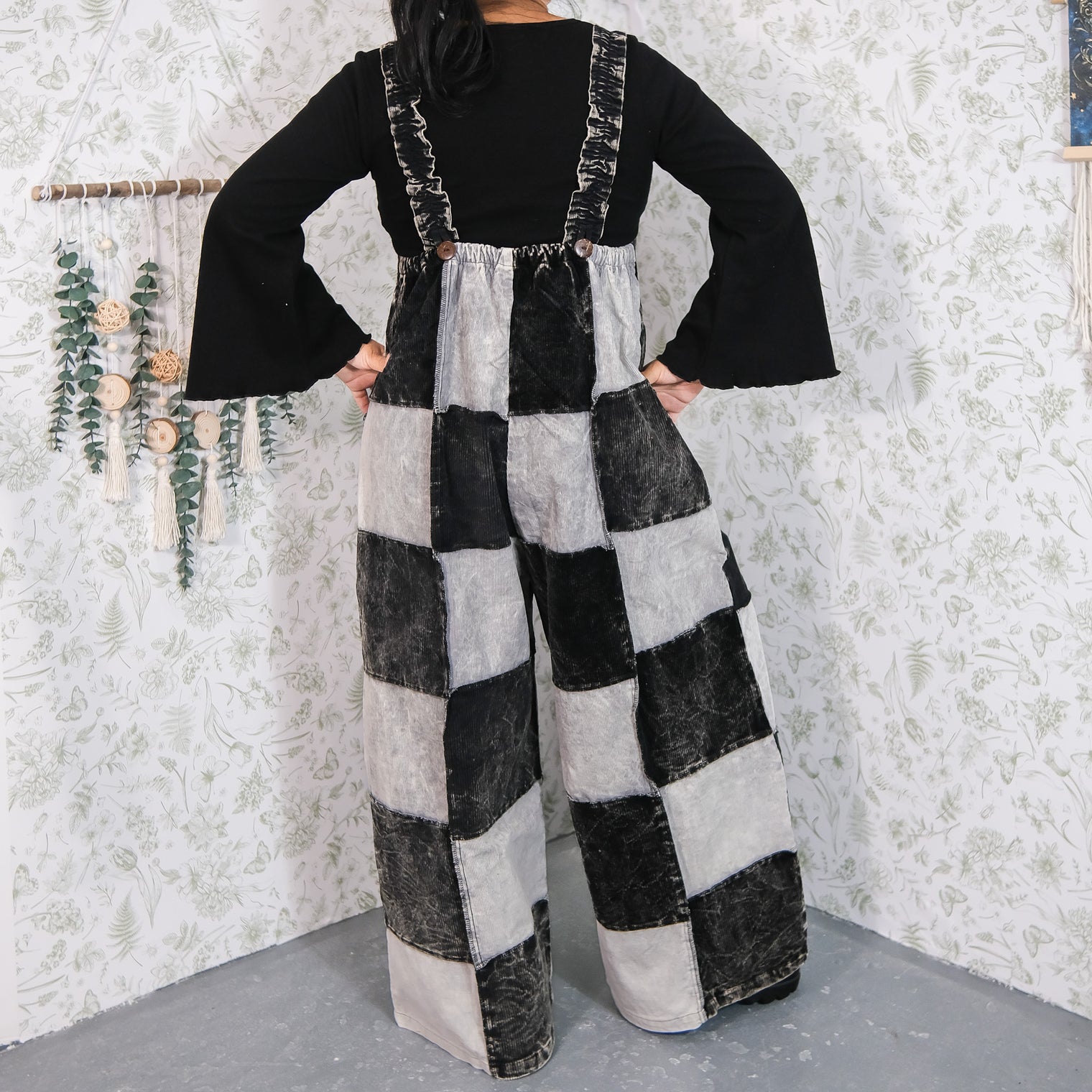 Patchwork Corduroy Wide Leg Jumpsuit