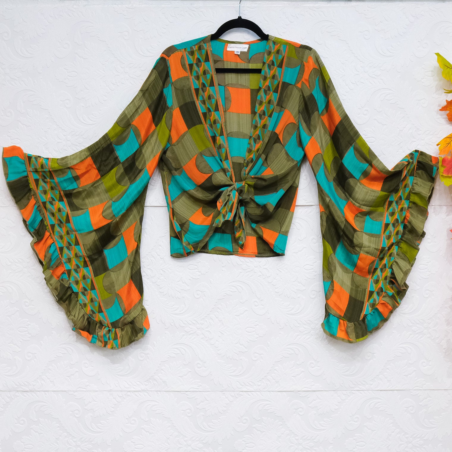 Retro Boho Ruffle Sleeve Top