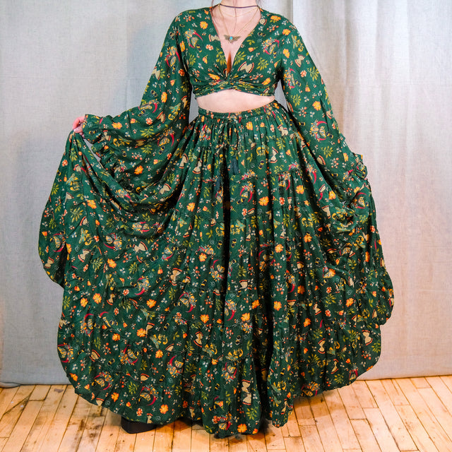 Forest Whisper Skirt with Ruffle Sleeve Top