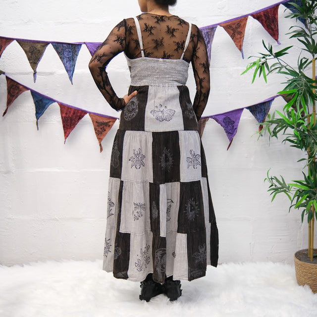 Patchwork Tiered Boho Maxi Dress with Pockets
